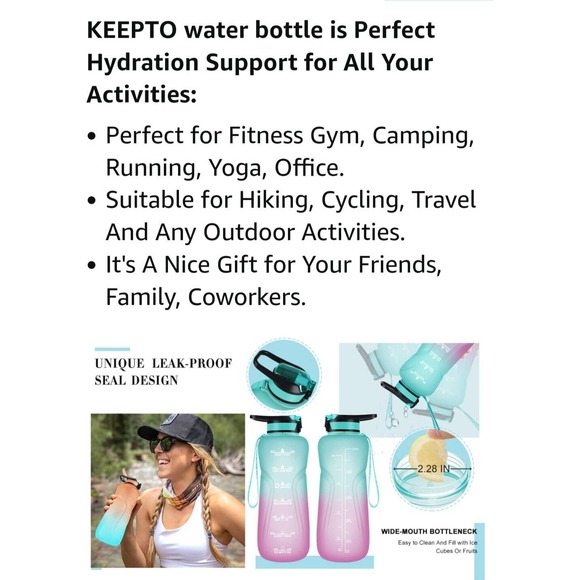 Keepo 34 Oz Water Bottle Straw BPA free Motivational With Time Marker Blue. (d15 - Picture 5 of 12